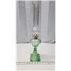 Image 1 : Green glass oil lamp, with chimney - 20.5"H