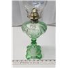 Image 2 : Green glass oil lamp, with chimney - 20.5"H