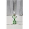 Image 3 : Green glass oil lamp, with chimney - 20.5"H