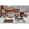 Image 1 : Vintage food tins and tools - Stafford, Climax, Rogers, etc. & Stanley sander? Wrenches, etc.