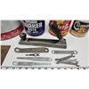 Image 3 : Vintage food tins and tools - Stafford, Climax, Rogers, etc. & Stanley sander? Wrenches, etc.