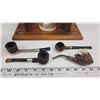 Image 4 : Collectors items - Wooden smoking pipe stand, with 4 pipes and dish & wooden piano cigg dispenser
