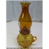 Image 2 : Antique Yellow Glass handheld oil lamp - Floral Pattern + Antique pump