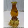 Image 3 : Antique Yellow Glass handheld oil lamp - Floral Pattern + Antique pump