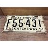 Image 1 : 1951 Saskatchewan farm license plate
