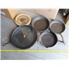 Image 1 : 4 Cast Iron frying Pans + Thermos (1 pan is 15" in diameter!)