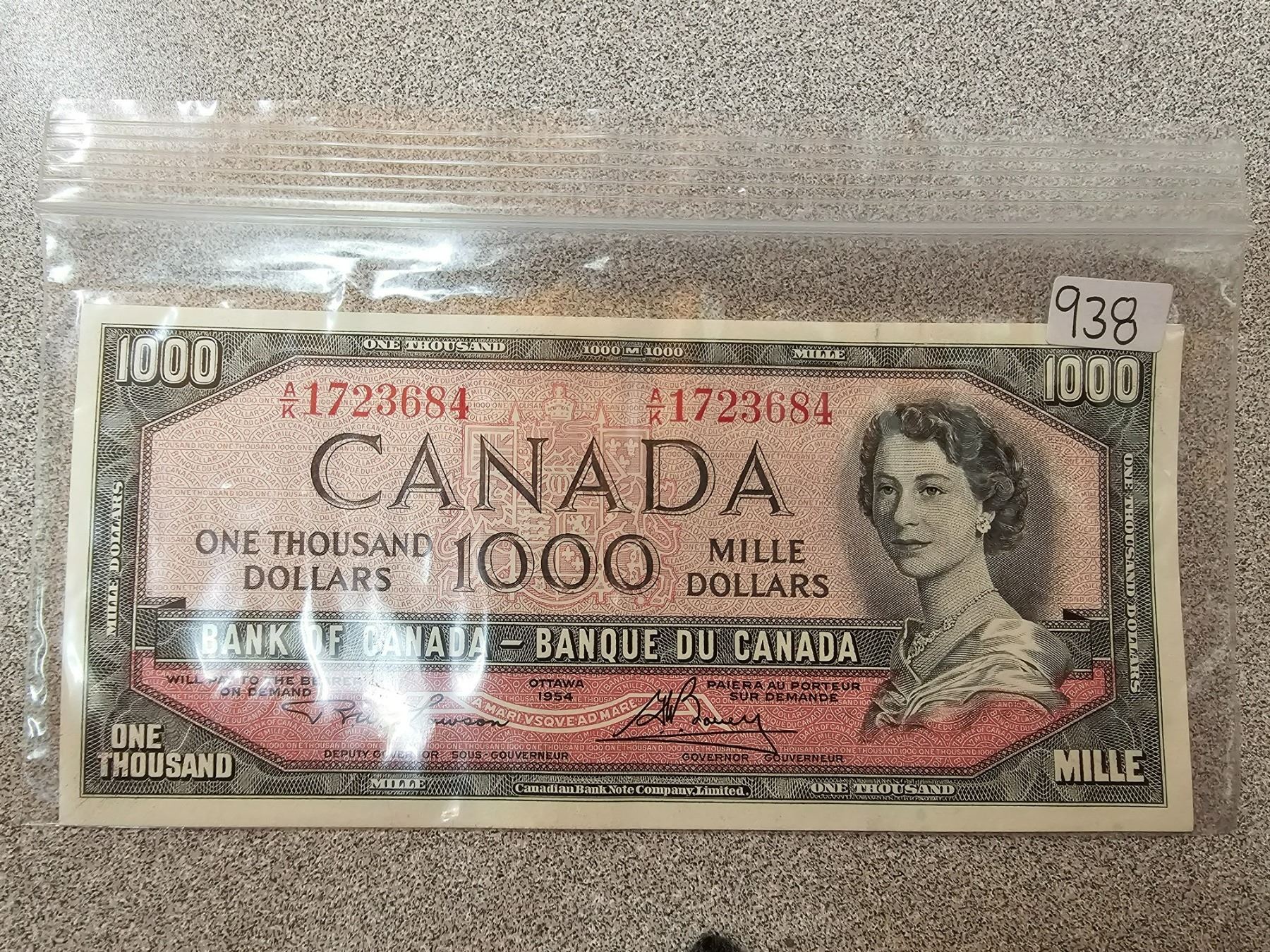 1000 00 Note 1954 Canada one thousand $1000.00 bill - discontinued bill, hard to ...