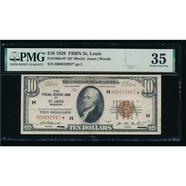 1929 $10 STAR ST Louis FRBN PMG 35