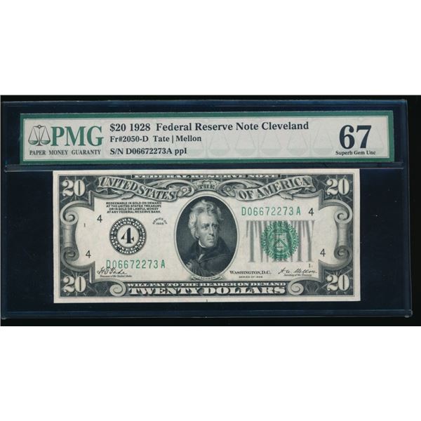 1928 $20 Cleveland FRN PMG 67