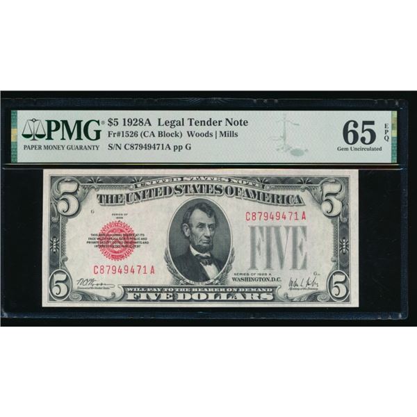 1928A $5 Legal Tender Note PMG 65EPQ