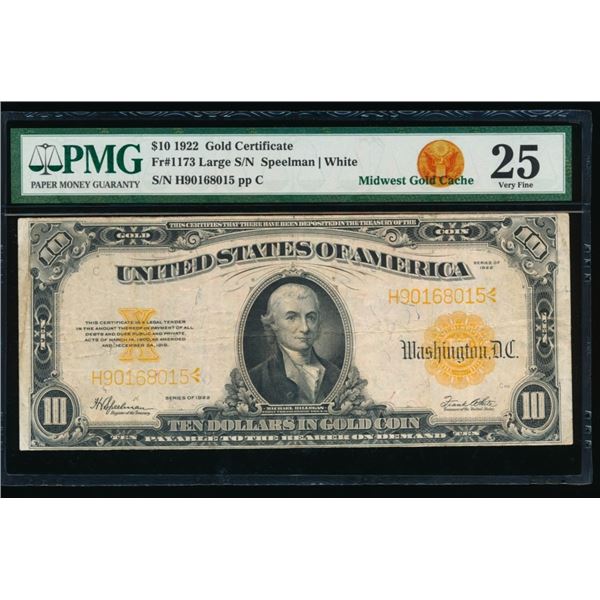 1922 $10 Gold Certificate PMG 25