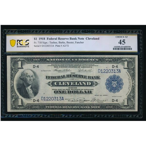 1918 $1 Cleveland FRBN PCGS 45