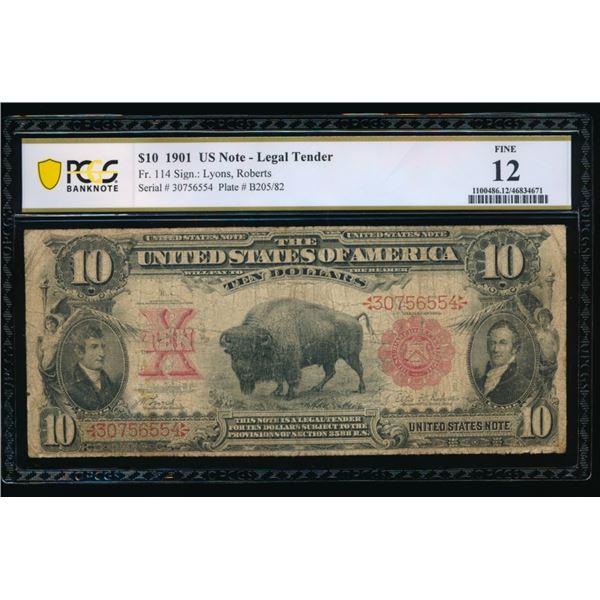 1901 $10 Bison Legal Tender Note PCGS 12