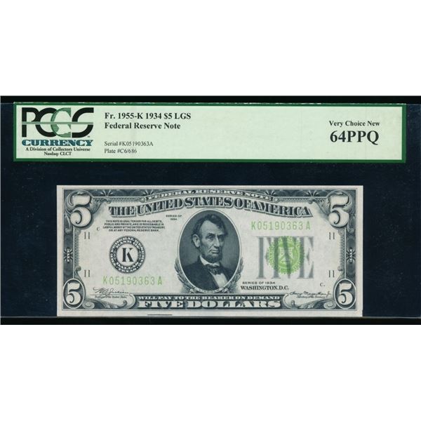 1934 $5 Dallas FRN PCGS 64PPQ