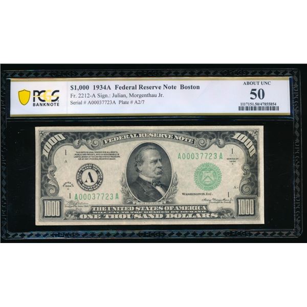 1934A $1000 Boston FRN PCGS 50