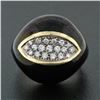 Image 2 : Vintage 18k Yellow Gold Diamond Wide Eye Shaped Black Enamel Dome Cocktail Ring