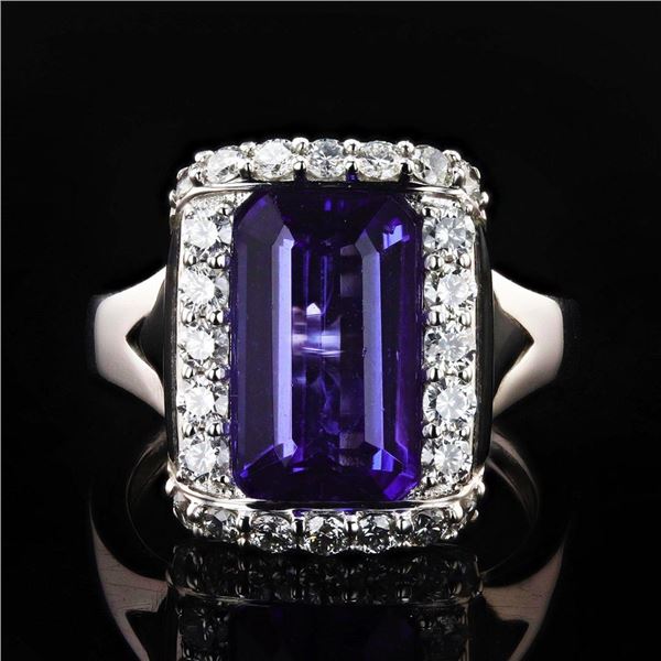 4.57 ctw Tanzanite and 0.77 ctw Diamond 18K White Gold Ring