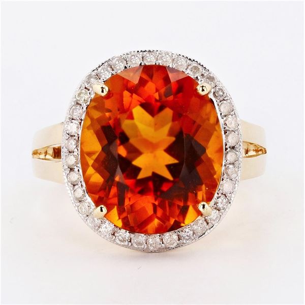 7.66 ctw Citrine and 0.32 ctw Diamond 14K Yellow Gold Ring