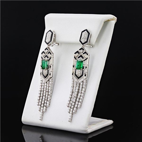 1.89 ctw Emerald and 3.33 ctw Diamond 18K White Gold Earrings
