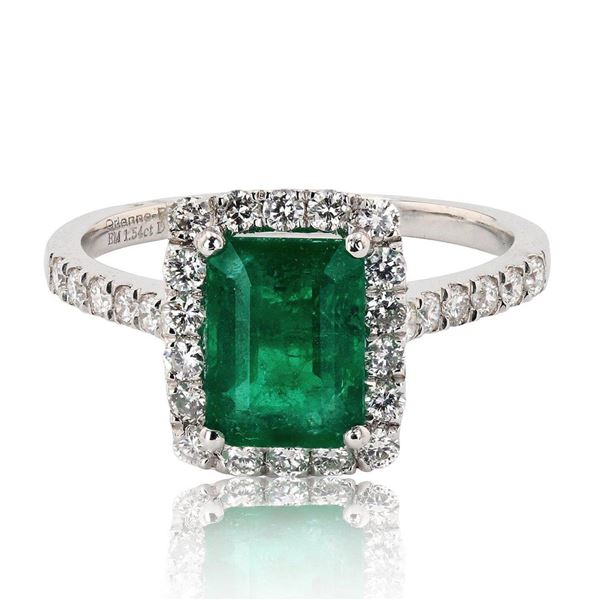 1.54 ctw Emerald and 0.48 ctw Diamond Platinum Ring