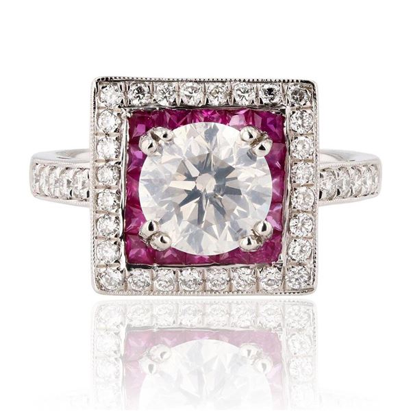 1.69 ctw SI3 CLARITY CENTER Diamond and 0.68 ctw Ruby Platinum Ring (2.11 ctw Di