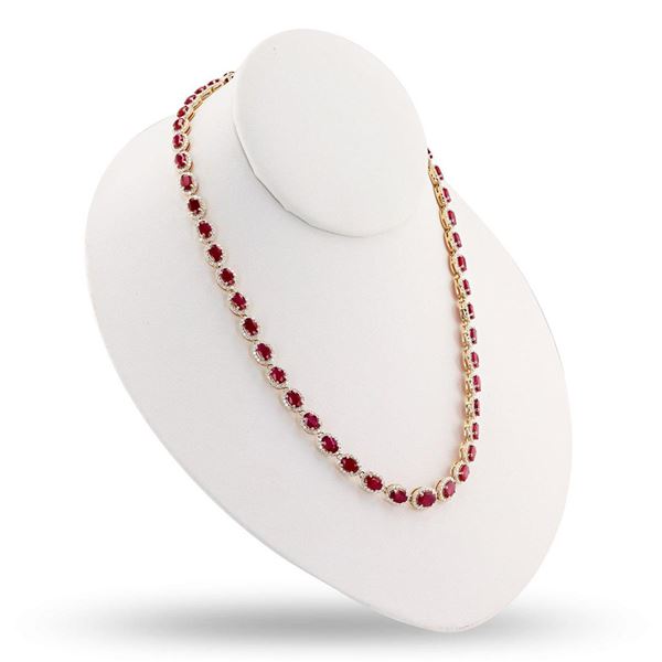 26.62 ctw Ruby and 5.01 ctw Diamond 14K Yellow Gold Necklace