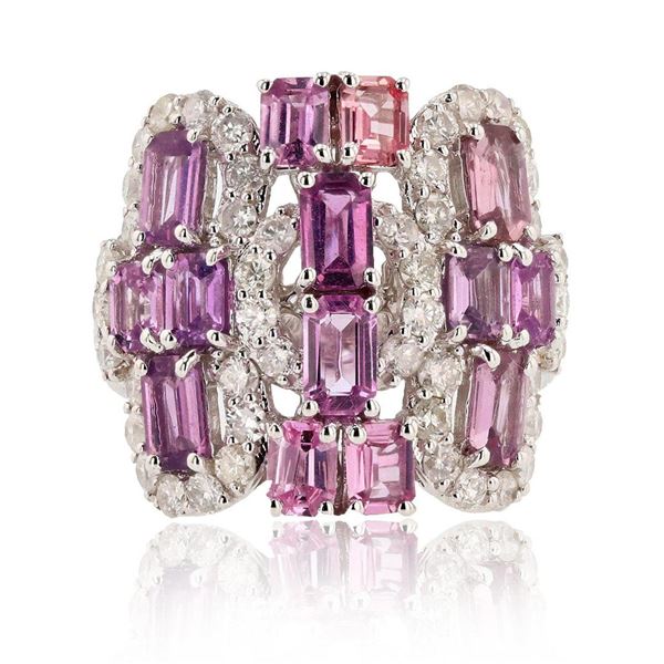 3.14 ctw UNHEATED Pink Sapphire and 1.24 ctw Diamond 18K White Gold Ring