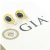 Image 1 : FINE 18K Gold 3.30 ctw GIA Cabochon Sapphire & Diamond Cable Frame Stud Earrings