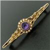 Image 2 : Antique Victorian 15k Yellow Gold .64 ctw Old Cut Amethyst & Seed Pearl Brooch P