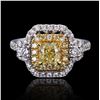 Image 1 : 0.89 ctw SI2 CLARITY Fancy Yellow CENTER Diamond 18K White Gold Ring (1.73 ctw D