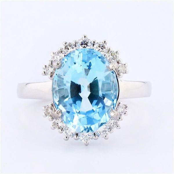 4.67 ctw Aquamarine and 0.49 ctw Diamond Platinum Ring