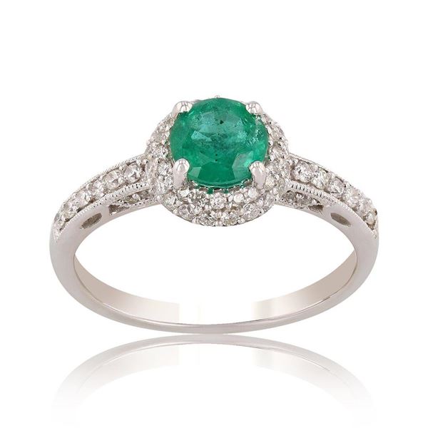 0.68 ctw Emerald and 0.38 ctw Diamond 14K White Gold Ring