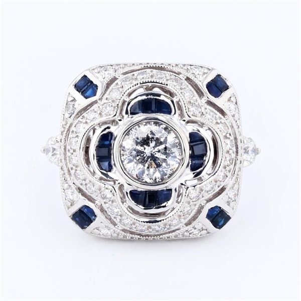 1.02 ctw Diamond and 1.37 ctw Blue Sapphire Platinum Ring (1.59 ctw Diamonds)