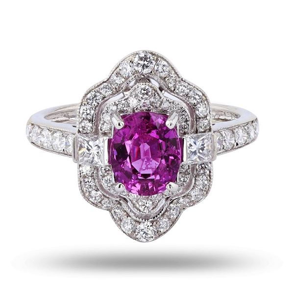 1.60 ctw Pink Sapphire and 0.77 ctw Diamond 14K White Gold Ring