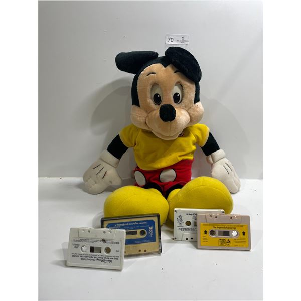 Walt Disney Mickey Mouse Stuffed Animal And Cassette Tapes