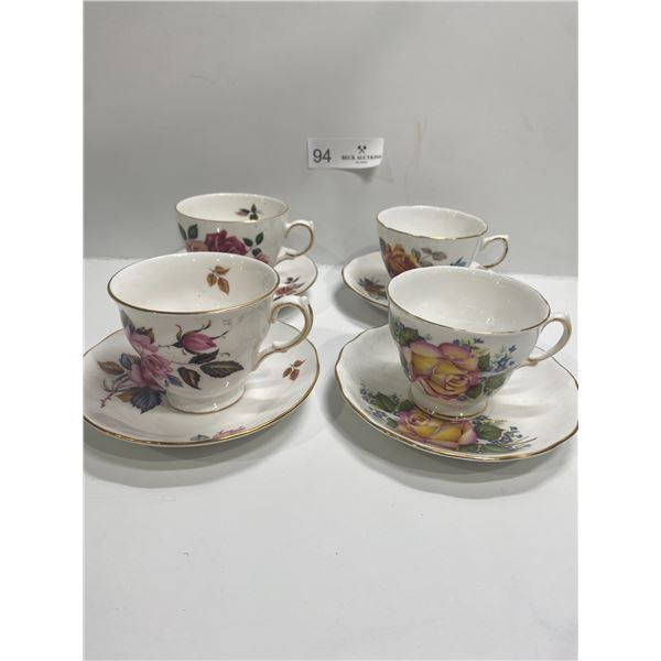Set Of Four Royal Valve Teacups And Saucers