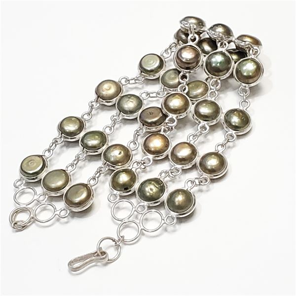 S358-120 SILVER FRESHWATER PEARL BRACELET