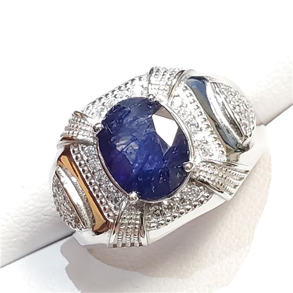 S358-145 SILVER RHODIUM PLATED SAPPHIRE(4.15CT)