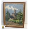 Image 1 : 14" X 17.5" FRAMED CHURCH NEEDLEWORK PICTURE