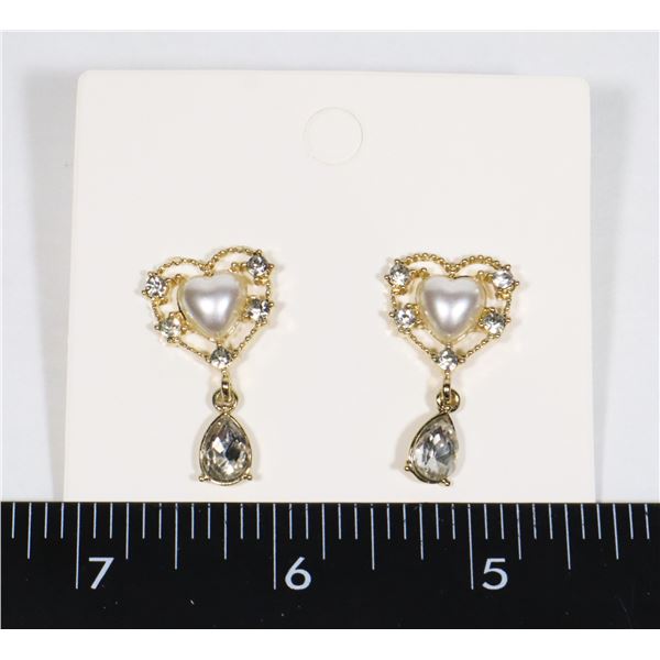 NEW FAUX PEARL HEART DROP EARRINGS