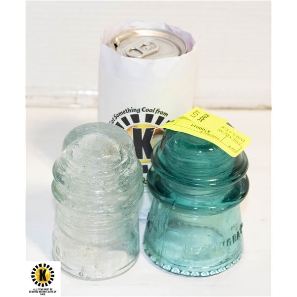 2 GLASS ANTIQUE TELEPHONE LINE INSULATORS,
