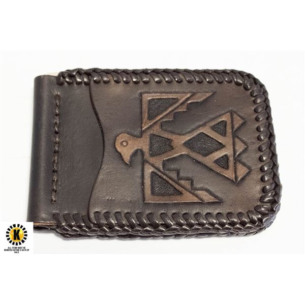 VINTAGE CARVED INDIGENOUS LEATHER WALLET