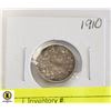 Image 2 : CANADA 1910 SILVER DIME COIN