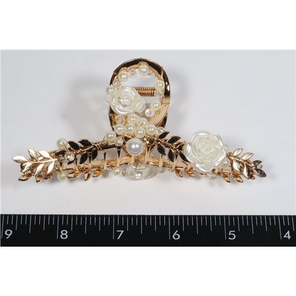 NEW FAUX PEARL ROSE DESIGN CLAW CLIP