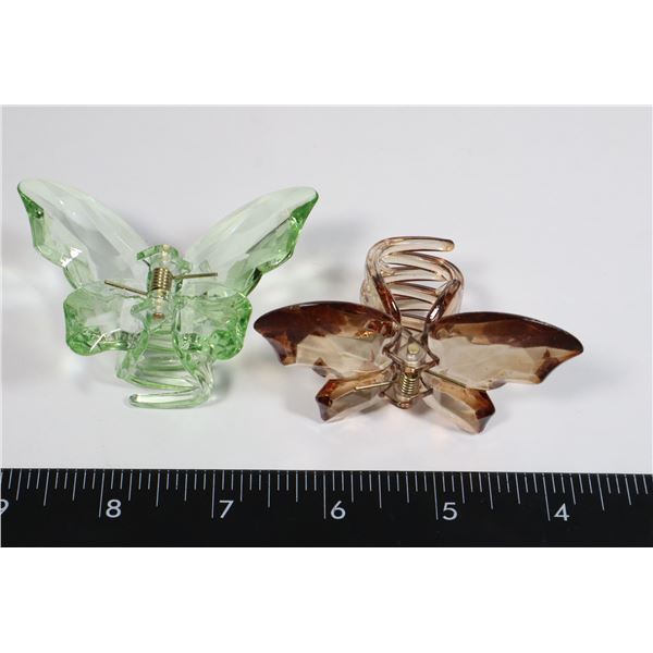 2 NEW CRYSTAL LOOK BUTTERFLY CLAW CLIP HAIR CLIPS