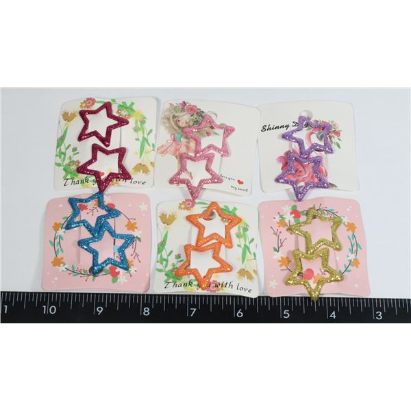 6 NEW PAIRS OF SPARKLE STAR SNAP CLIPS