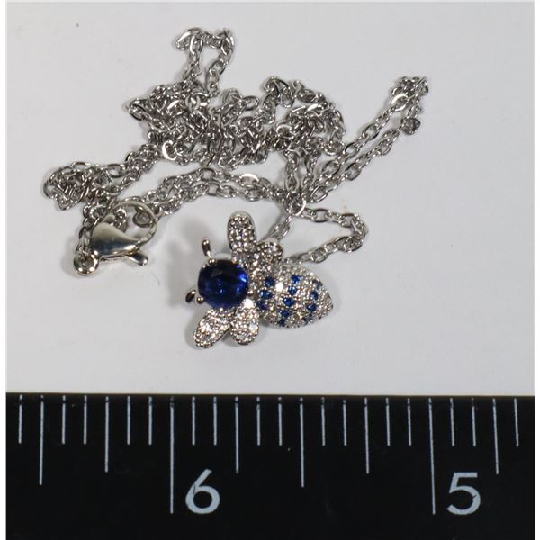 NEW BLUE BEE RHINESTONE PENDANT WITH CHAIN