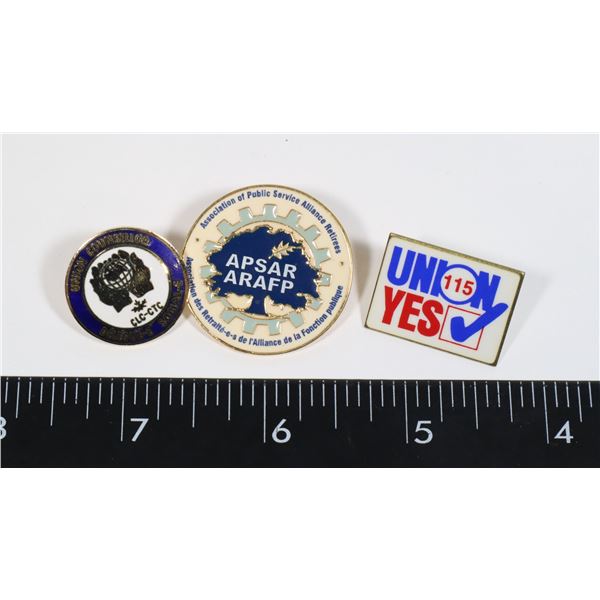 3 VINTAGE LAPEL PINS. UNION COUNSELLOR CLC-CTC