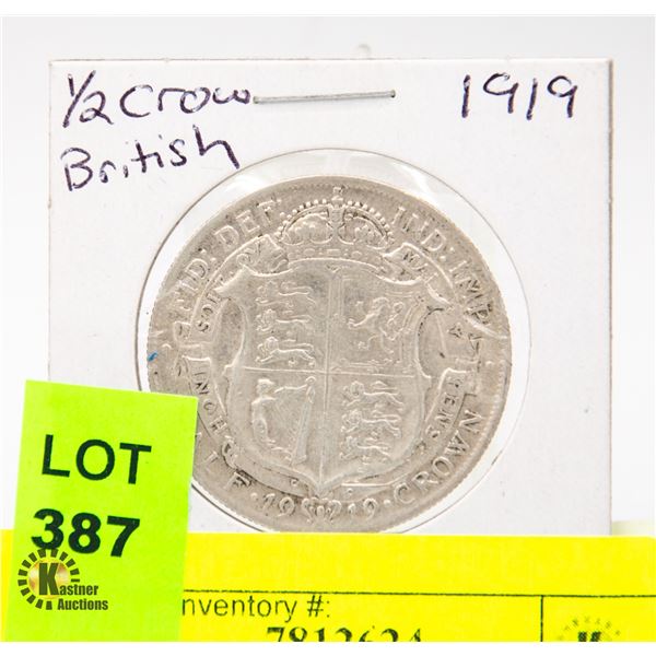 1919 SILVER BRITISH 1/2 CROWN  1919 COIN