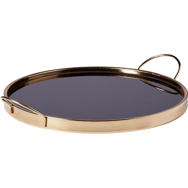 NEW RIVET BLACK & GOLD MIRROR SERVING TRAY WITH